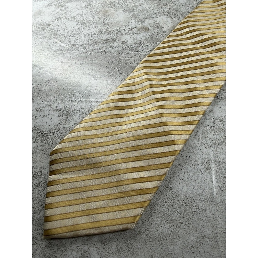 Sean John Tie Mens One Size Gold 100% Silk Striped Pointed Woven Classic